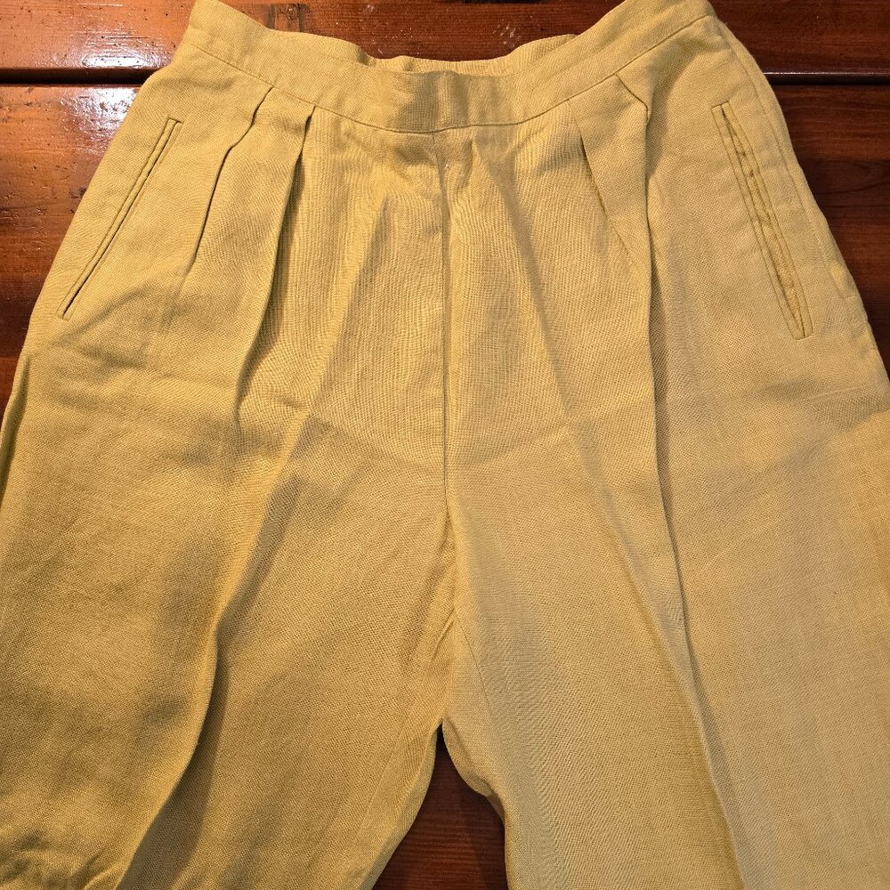 Women's Pants Chartreuse Liz Clairborne size 12 Linen Side Zip Pockets 1990s - Picture 4 of 15